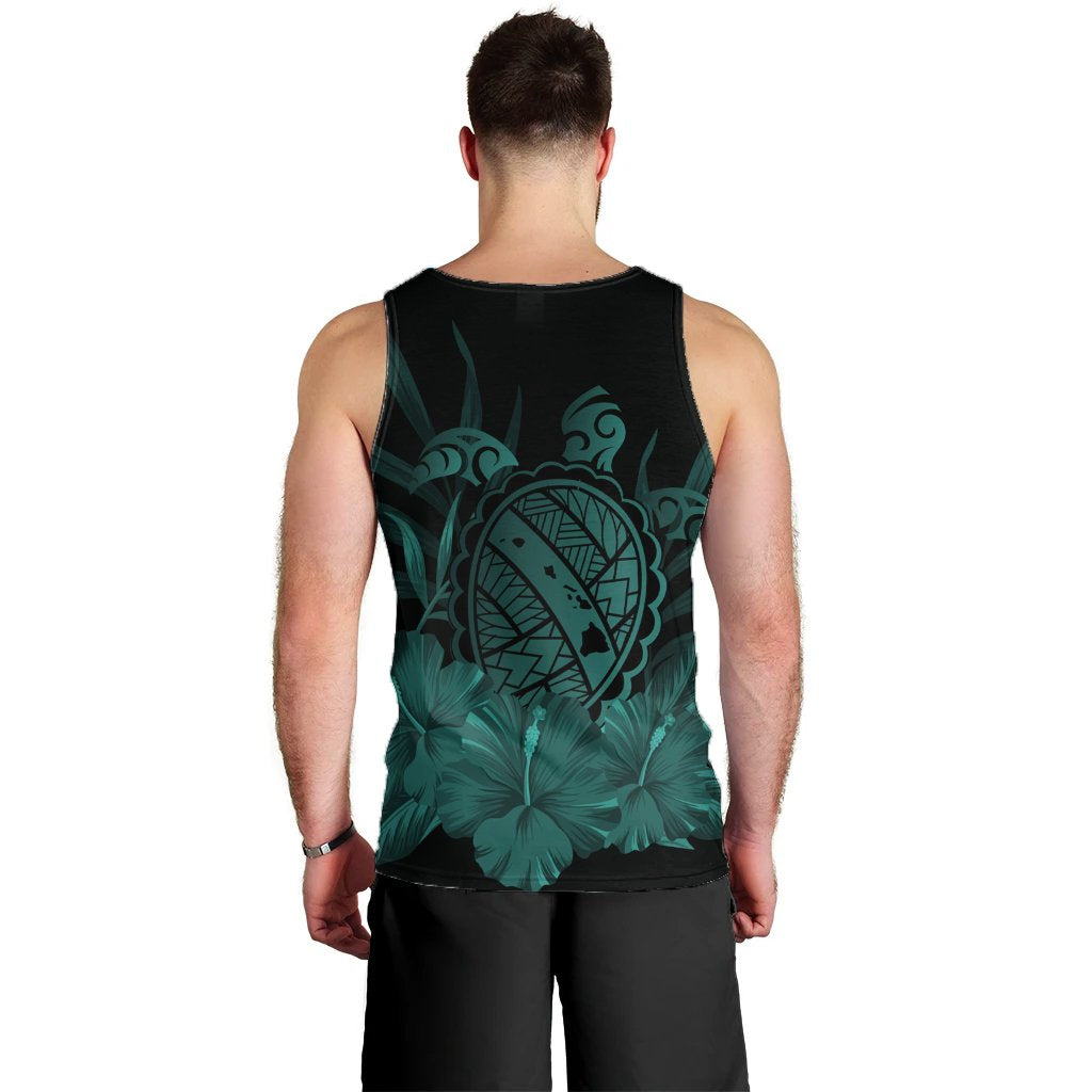 Hawaiian Map Turtle Hibiscus Polynesian Tank Top - Turquoise - AH - Polynesian Pride