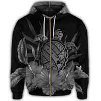 Hawaiian Map Turtle Hibiscus Polynesian Zip Hoodie White - Polynesian Pride