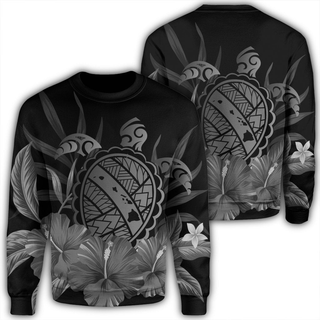 Hawaiian Map Turtle Hibiscus Polynesian Sweatshirt - White - AH Unisex Black - Polynesian Pride