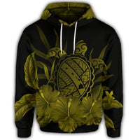 Hawaiian Map Turtle Hibiscus Polynesian Hoodie Yellow - Polynesian Pride