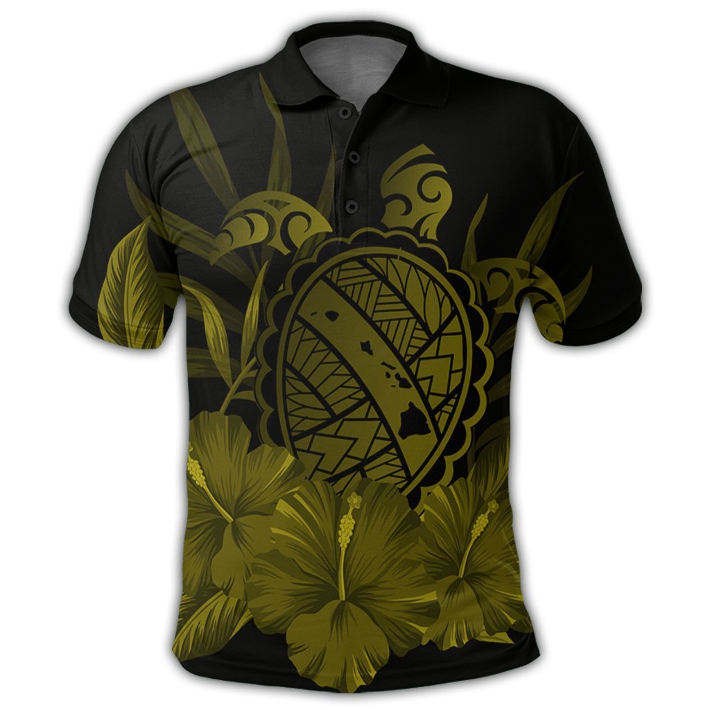 Hawaiian Map Turtle Hibiscus Polynesian Polo Shirt Yellow - Polynesian Pride