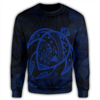 Hawaiian Map Turtle Kanaka Hibiscus Polynesian Sweatshirt - Blue - AH - Polynesian Pride