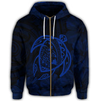 Hawaiian Map Turtle Kanaka Hibiscus Polynesian Zip Hoodie Blue - Polynesian Pride