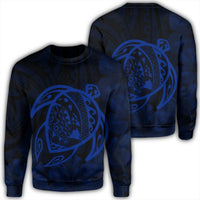 Hawaiian Map Turtle Kanaka Hibiscus Polynesian Sweatshirt - Blue - AH Unisex Black - Polynesian Pride