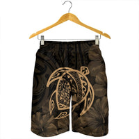 Hawaiian Map Turtle Kanaka Hibiscus Polynesian Men's Shorts - Gold - AH - Polynesian Pride