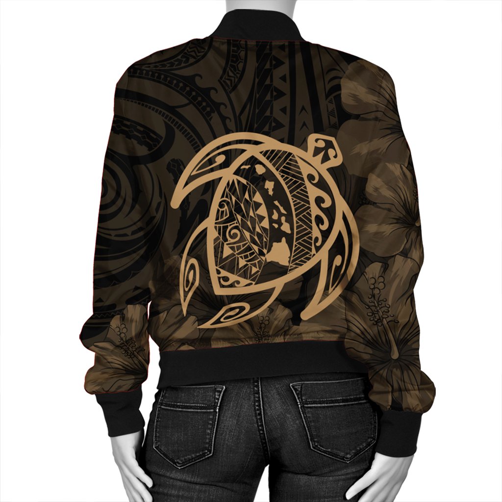 Hawaiian Map Turtle Kanaka Hibiscus Polynesian Bomber Jacket - Gold - AH - Polynesian Pride