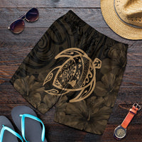 Hawaiian Map Turtle Kanaka Hibiscus Polynesian Men's Shorts - Gold - AH Art - Polynesian Pride