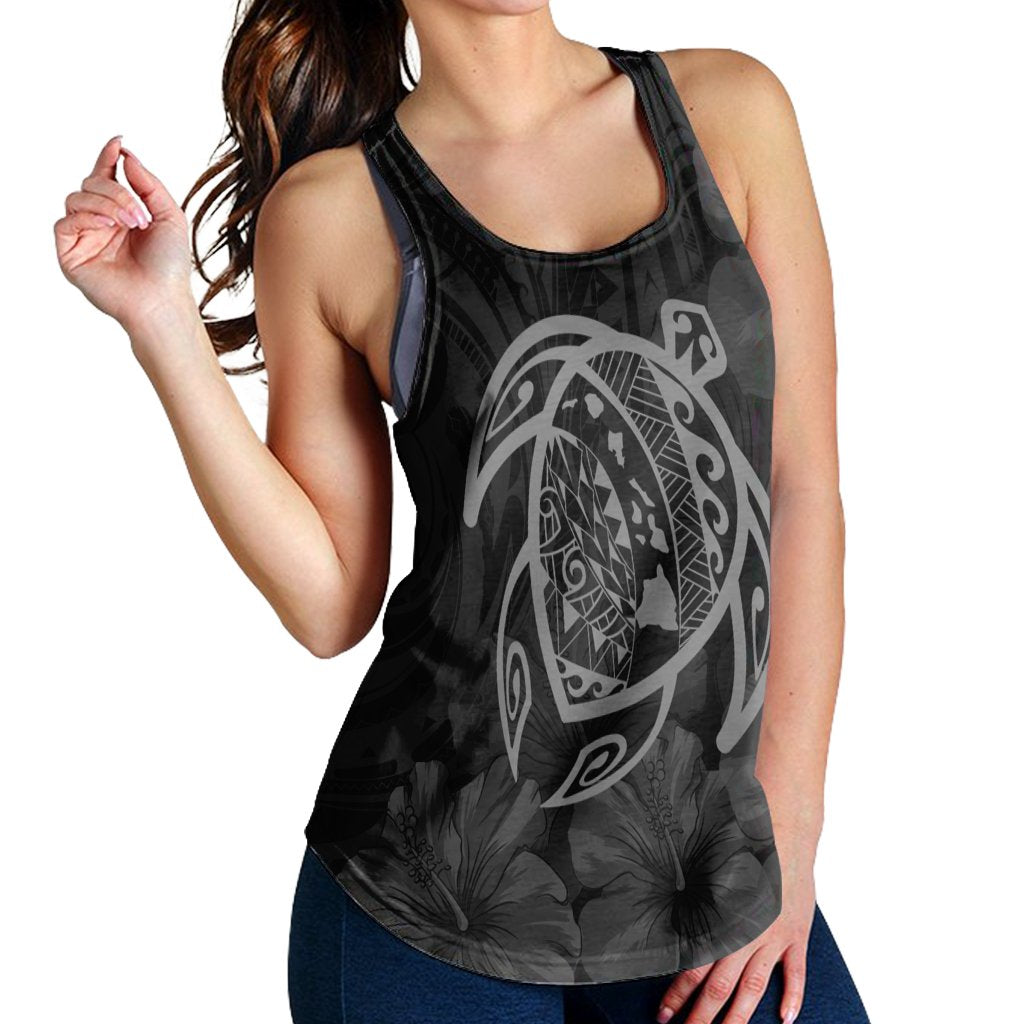 Hawaiian Map Turtle Kanaka Hibiscus Polynesian Racerback Tank - Gray - AH - Polynesian Pride