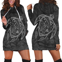 Hawaiian Map Turtle Kanaka Hibiscus Polynesian Hoodie Dress - Gray - AH Black - Polynesian Pride