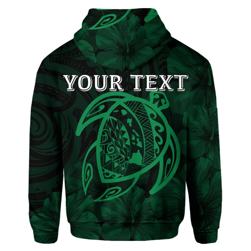 Custom Hawaiian Map Turtle Kanaka Hibiscus Polynesian Hoodie Green - Polynesian Pride