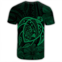 Hawaiian Map Turtle Kanaka Hibiscus Polynesian T Shirt Green - Polynesian Pride