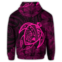Hawaiian Map Turtle Kanaka Hibiscus Polynesian Hoodie Pink - Polynesian Pride