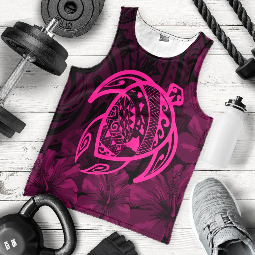 Hawaiian Map Turtle Kanaka Hibiscus Polynesian Tank Top - Pink - AH - Polynesian Pride