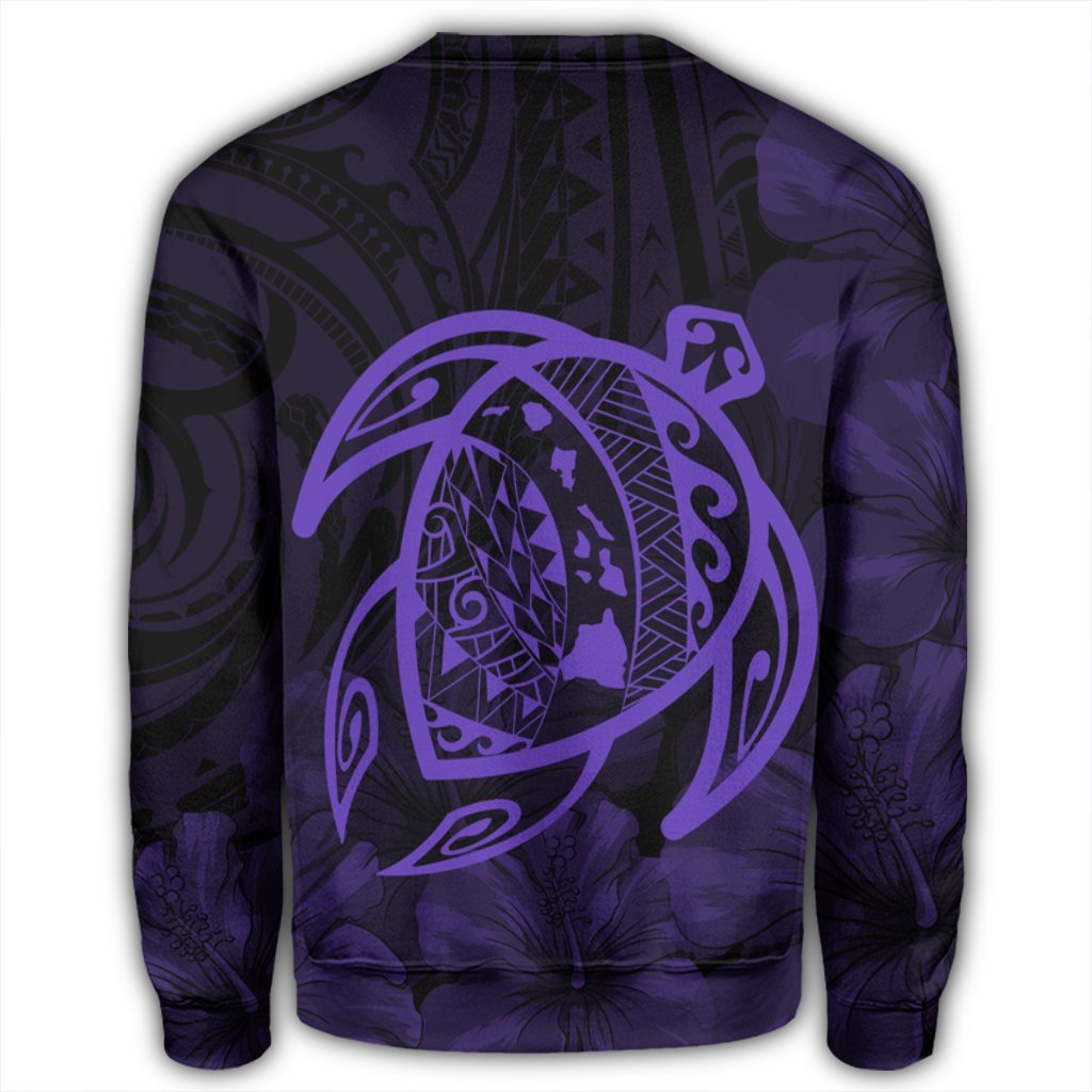 Hawaiian Map Turtle Kanaka Hibiscus Polynesian Sweatshirt - Purple - AH - Polynesian Pride