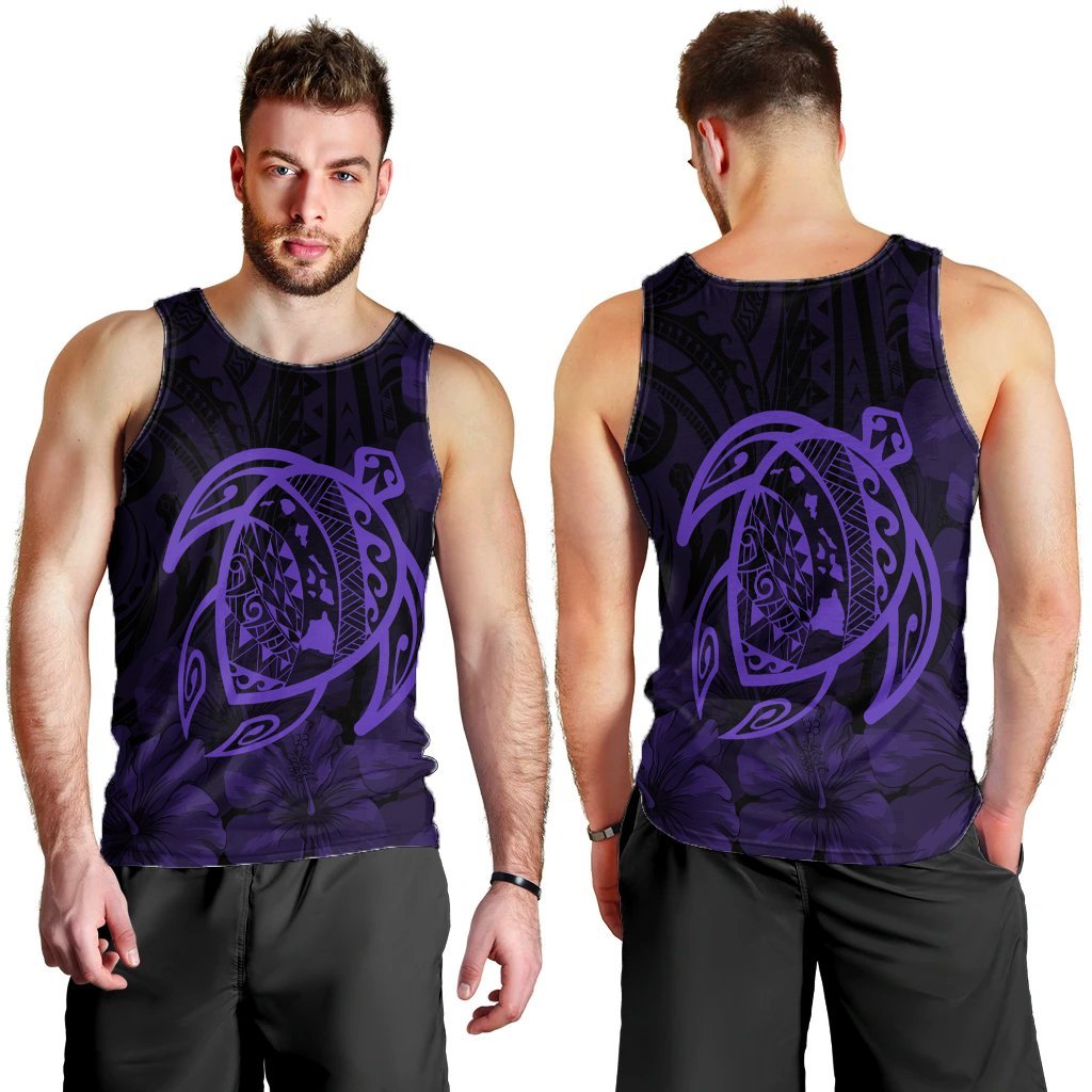 Hawaiian Map Turtle Kanaka Hibiscus Polynesian Tank Top - Purple - AH - Polynesian Pride
