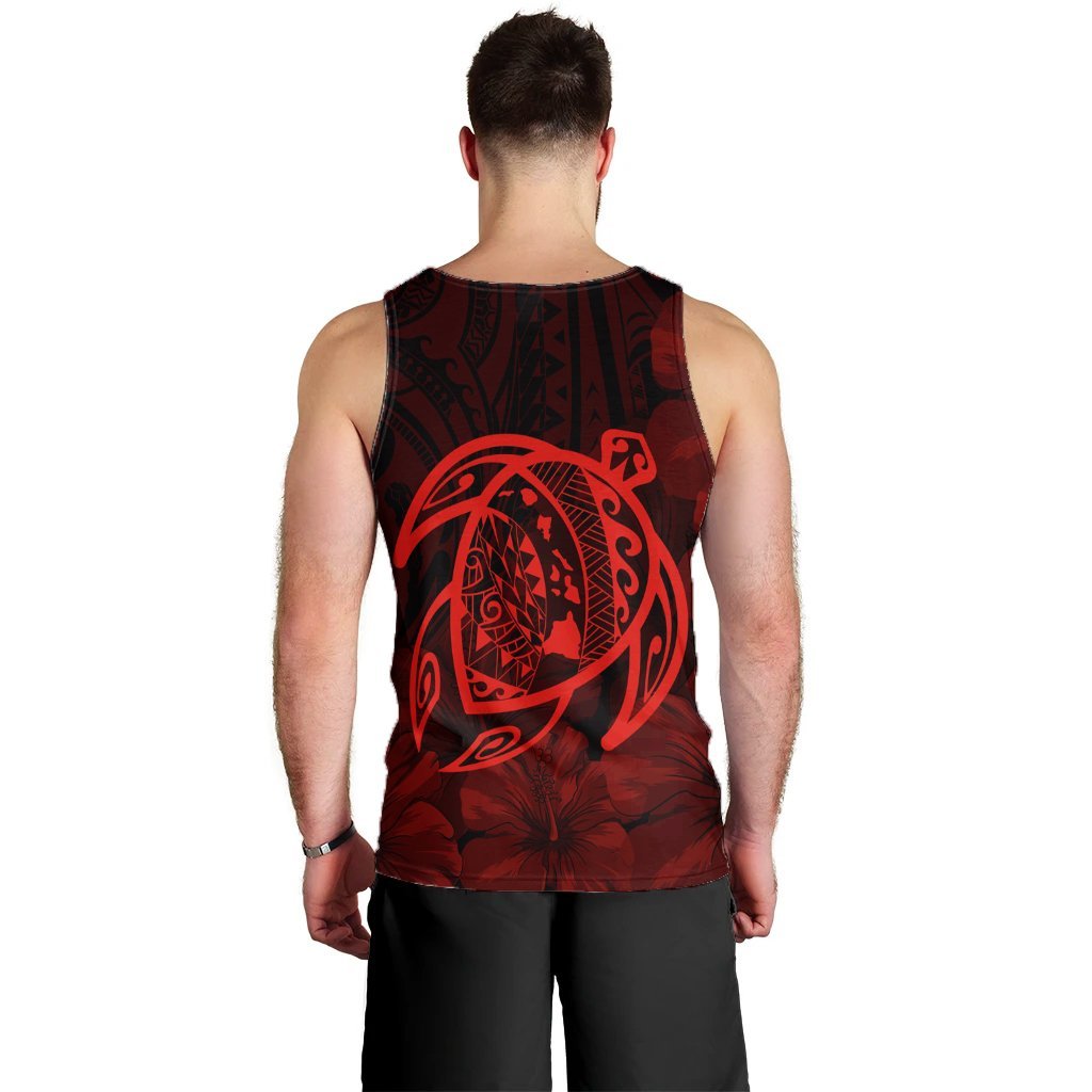 Hawaiian Map Turtle Kanaka Hibiscus Polynesian Tank Top - Red - AH - Polynesian Pride
