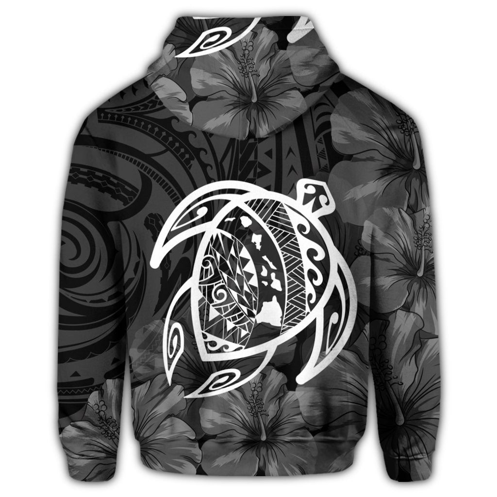 Hawaiian Map Turtle Kanaka Hibiscus Polynesian Zip Hoodie White - Polynesian Pride