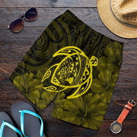 Hawaiian Map Turtle Kanaka Hibiscus Polynesian Men's Shorts - Yellow - AH Art - Polynesian Pride