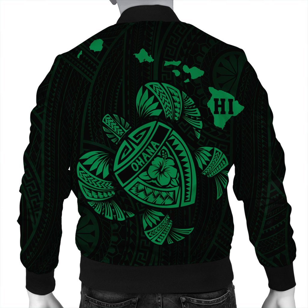 Hawaiian Map Turtle Ohana Hibicus Polynesian Bomber Jacket - Green - AH - Polynesian Pride