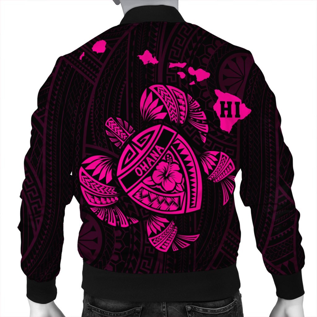 Hawaiian Map Turtle Ohana Hibicus Polynesian Bomber Jacket - Pink - AH - Polynesian Pride