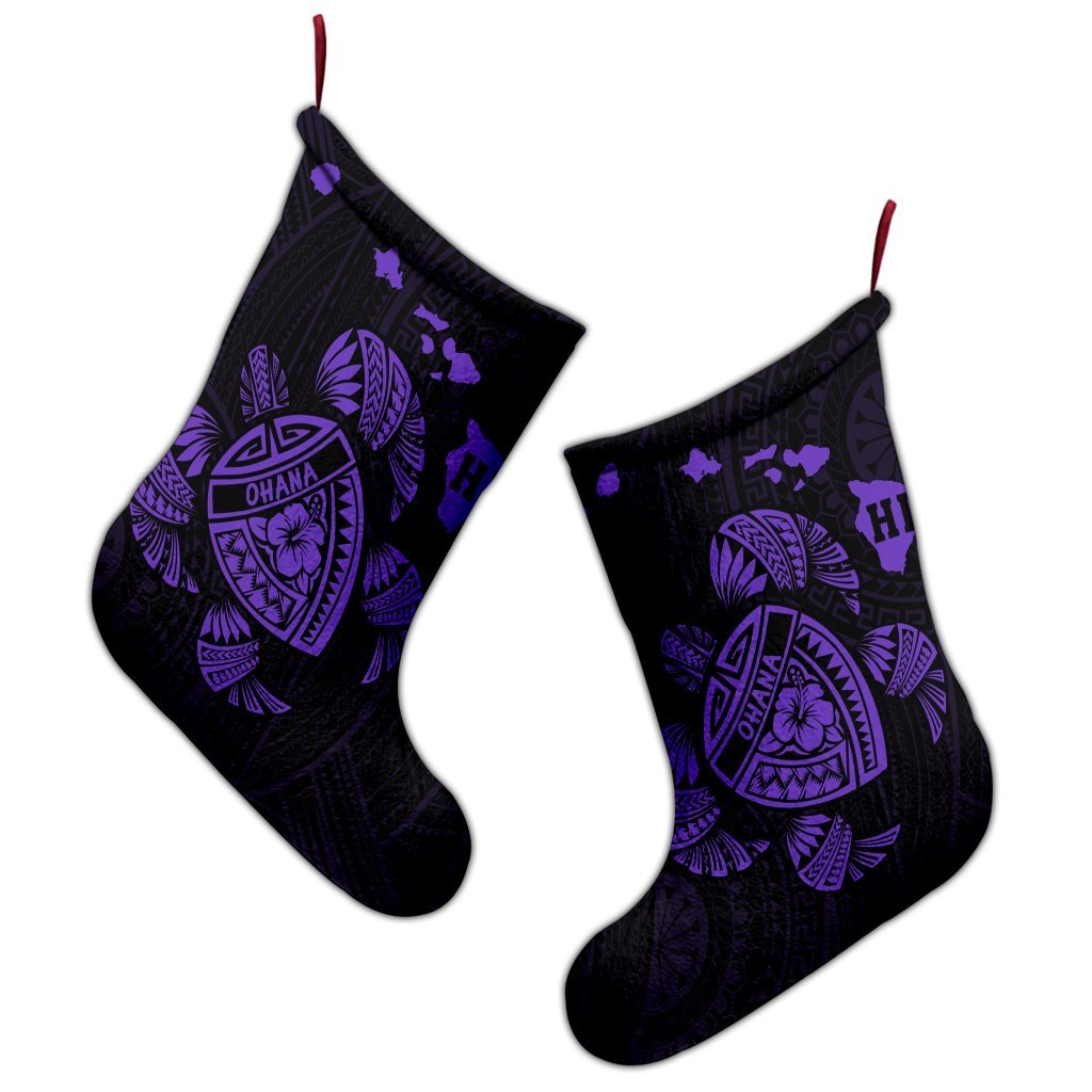 Hawaiian Map Turtle Ohana Hibicus Polynesian Christmas Stocking - Purple - AH - Polynesian Pride