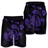 Hawaiian Map Turtle Ohana Hibicus Polynesian Men's Shorts - Purple - AH - Polynesian Pride