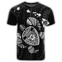 Hawaiian Map Turtle Ohana Hibicus Polynesian T Shirt White AH - Polynesian Pride