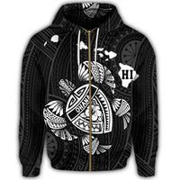 Hawaiian Map Turtle Ohana Hibicus Polynesian Zip Hoodie White - Polynesian Pride