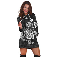 Hawaiian Map Turtle Ohana Hibicus Polynesian Hoodie Dress - White - AH - Polynesian Pride