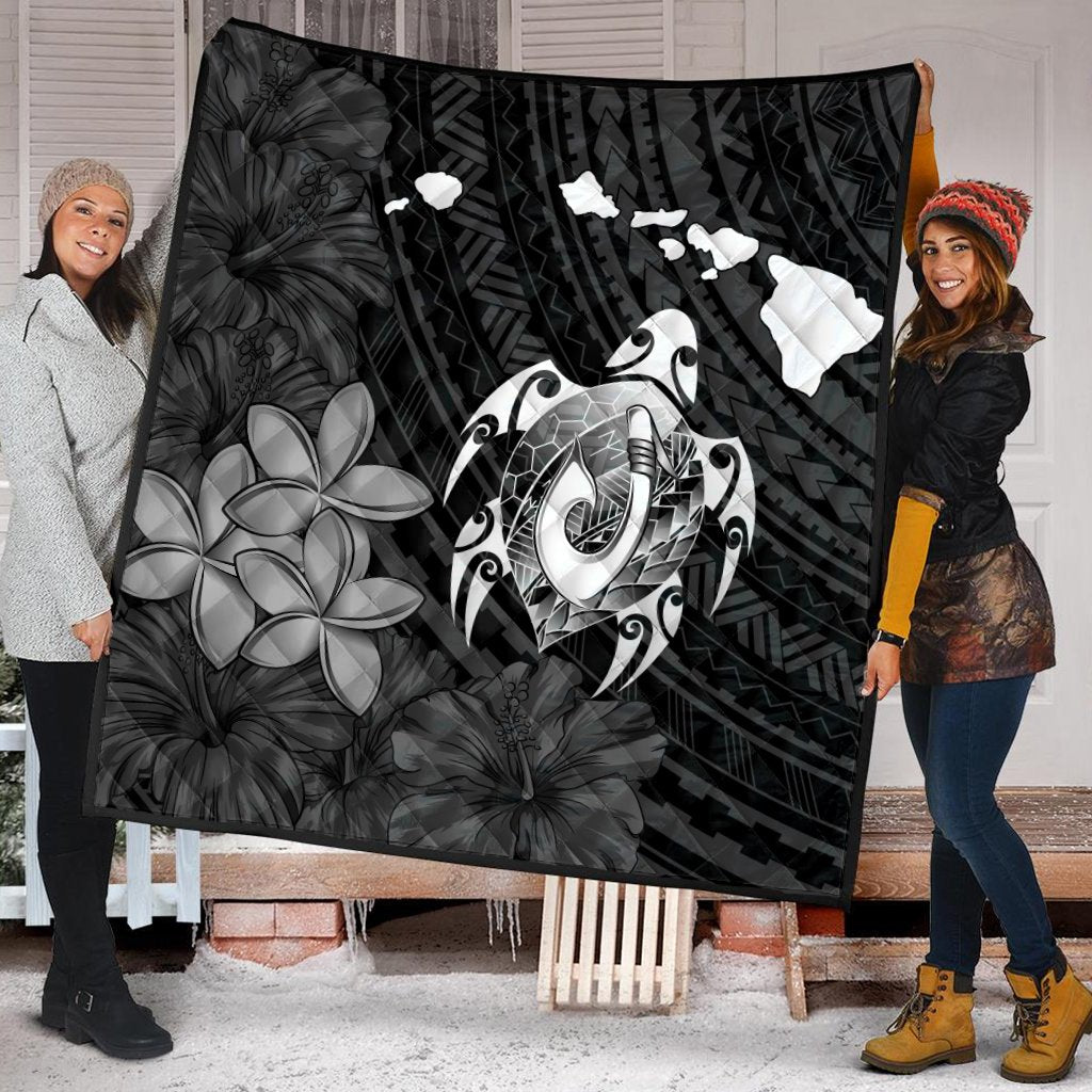 Hawaiian Map Turtle Plumeria Hibiscus Fish Hook Polynesian Premium Quilts - AH - Polynesian Pride