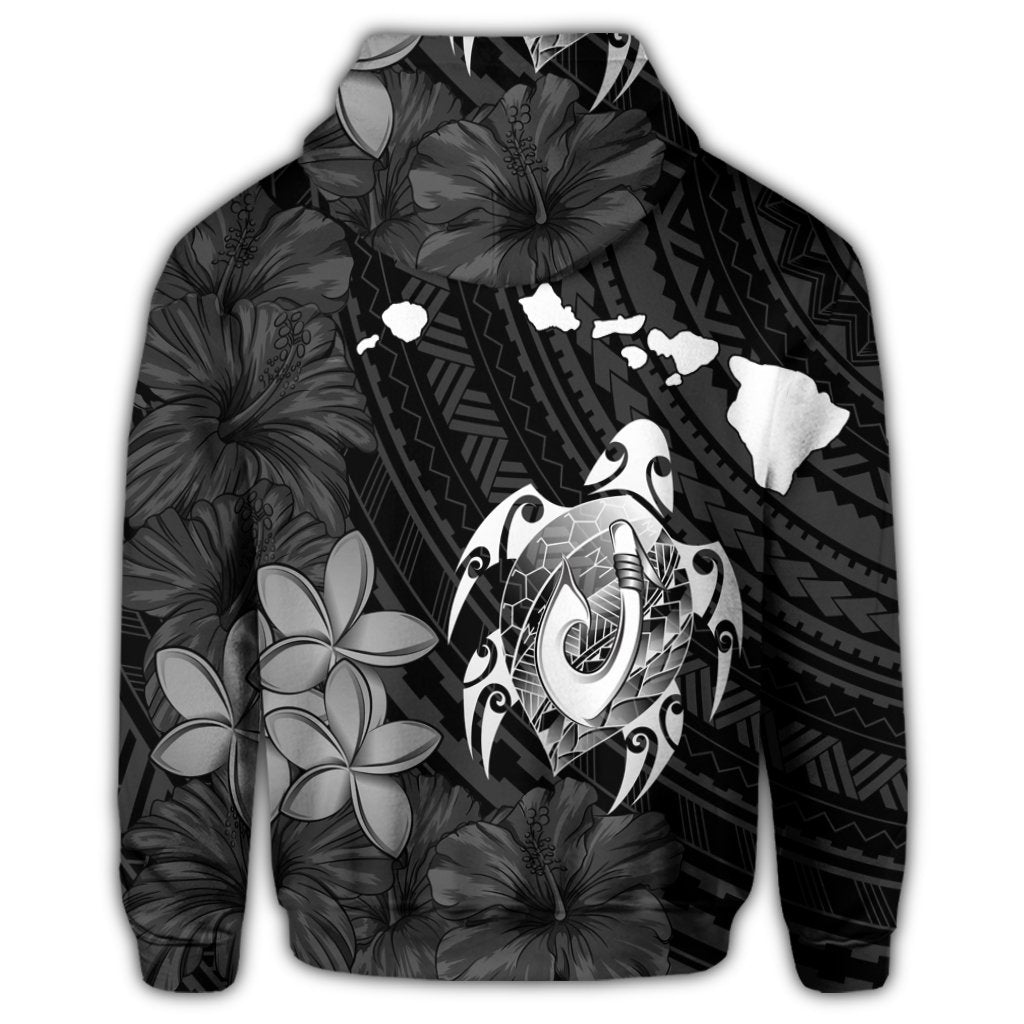 Hawaiian Map Turtle Plumeria Hibiscus Fish Hook Polynesian Zip Hoodie - Polynesian Pride