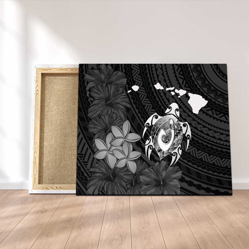 Hawaiian Map Turtle Plumeria Hibiscus Fish Hook Polynesian Canvas - AH Canvas Poly-cotton - Polynesian Pride