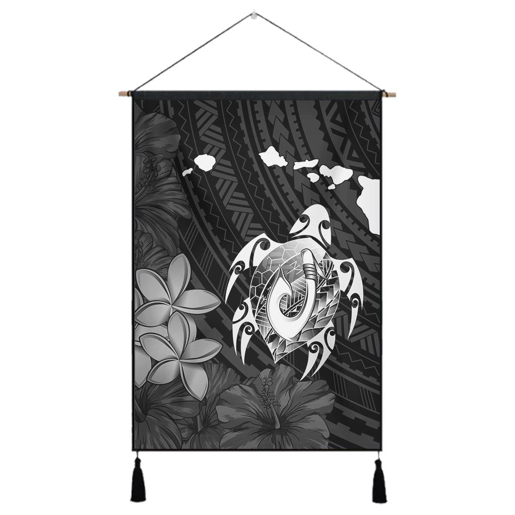 Hawaiian Map Turtle Plumeria Hibiscus Fish Hook Polynesian Hanging Poster - AH Hanging Poster Cotton And Linen - Polynesian Pride