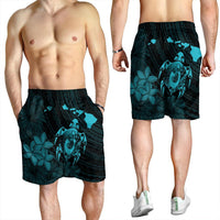 Hawaiian Map Turtle Plumeria Hibiscus Fish Hook Polynesian Men's Shorts Blue - AH - Polynesian Pride