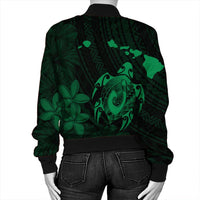Hawaiian Map Turtle Plumeria Hibiscus Fish Hook Polynesian Bomber Jacket Green - AH - Polynesian Pride