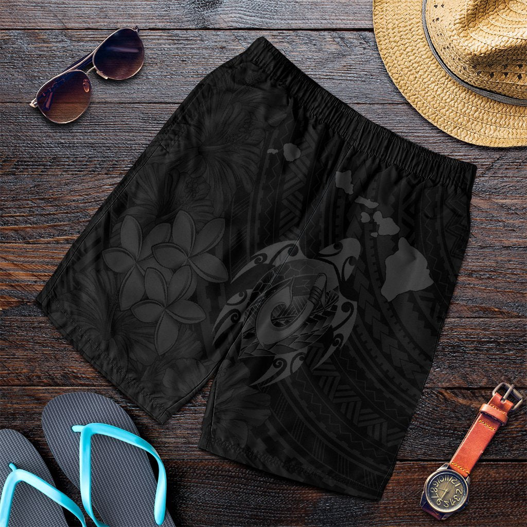 Hawaiian Map Turtle Plumeria Hibiscus Fish Hook Polynesian Men's Shorts Grey - AH Art - Polynesian Pride