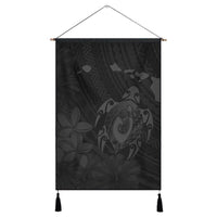 Hawaiian Map Turtle Plumeria Hibiscus Fish Hook Polynesian Hanging Poster Grey - AH Hanging Poster Cotton And Linen - Polynesian Pride