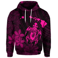 Custom Hawaiian Map Turtle Plumeria Hibiscus Fish Hook Polynesian Hoodie Pink - Polynesian Pride