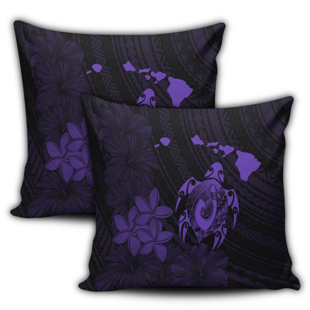 Hawaiian Map Turtle Plumeria Hibiscus Fish Hook Polynesian Pillow Covers Purple - AH - Polynesian Pride