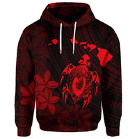 Custom Hawaiian Map Turtle Plumeria Hibiscus Fish Hook Polynesian Hoodie Red - Polynesian Pride