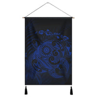 Hawaiian Map Turtle Tattoo Hibiscus Plumeria Polynesian Hanging Poster - Blue - AH Hanging Poster Cotton And Linen - Polynesian Pride