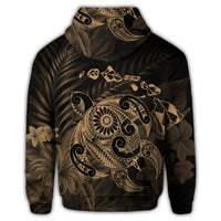 Hawaiian Map Turtle Tattoo Hibiscus Plumeria Polynesian Zip Hoodie Gold - Polynesian Pride