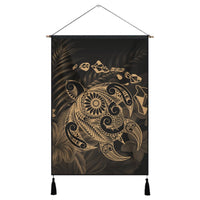 Hawaiian Map Turtle Tattoo Hibiscus Plumeria Polynesian Hanging Poster - Gold - AH Hanging Poster Cotton And Linen - Polynesian Pride