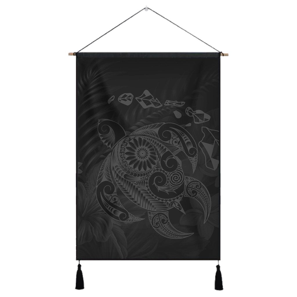 Hawaiian Map Turtle Tattoo Hibiscus Plumeria Polynesian Hanging Poster - Gray - AH Hanging Poster Cotton And Linen - Polynesian Pride