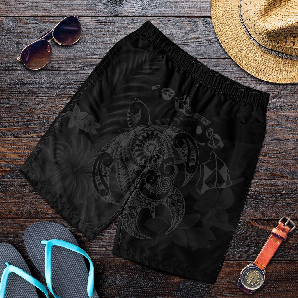 Hawaiian Map Turtle Tattoo Hibiscus Plumeria Polynesian Men's Shorts - Gray - AH Art - Polynesian Pride