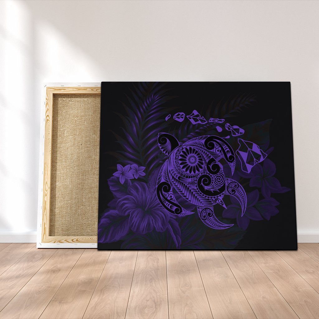 Hawaiian Map Turtle Tattoo Hibiscus Plumeria Polynesian Canvas - Purple - AH Canvas Poly-cotton - Polynesian Pride