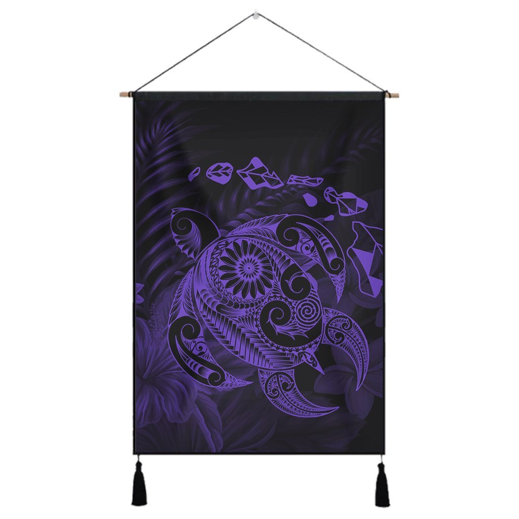 Hawaiian Map Turtle Tattoo Hibiscus Plumeria Polynesian Hanging Poster - Purple - AH Hanging Poster Cotton And Linen - Polynesian Pride