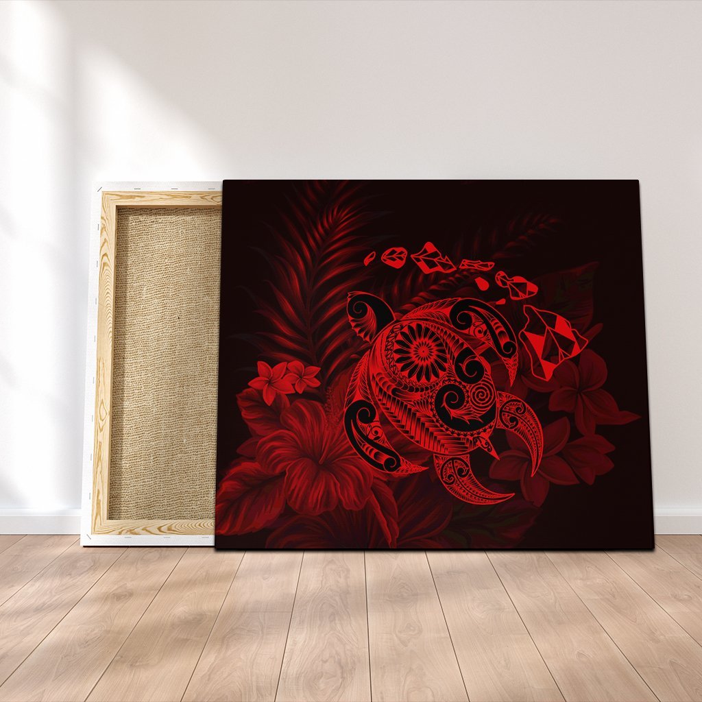 Hawaiian Map Turtle Tattoo Hibiscus Plumeria Polynesian Canvas - Red - AH Canvas Poly-cotton - Polynesian Pride