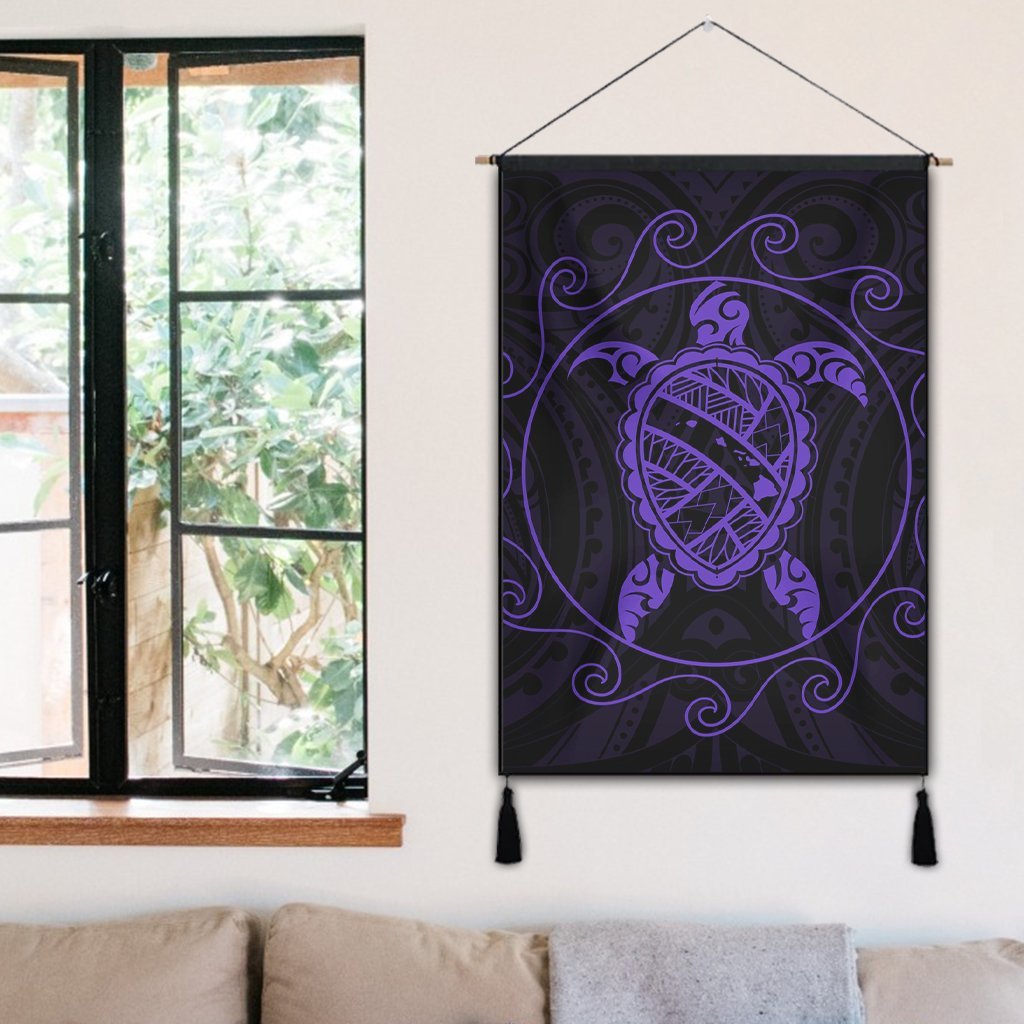 Hawaiian Map Turtle Wave Polynesian Hanging Poster Purple - AH - Polynesian Pride