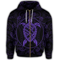 Hawaiian Map Turtle Wave Polynesian Zip Hoodie Purple - Polynesian Pride